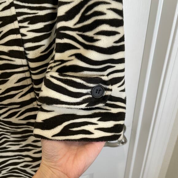 Vintage Mob Wife Faux Fur Coat Mixit Zebra Black Ivory Collared M - Picture 5 of 6